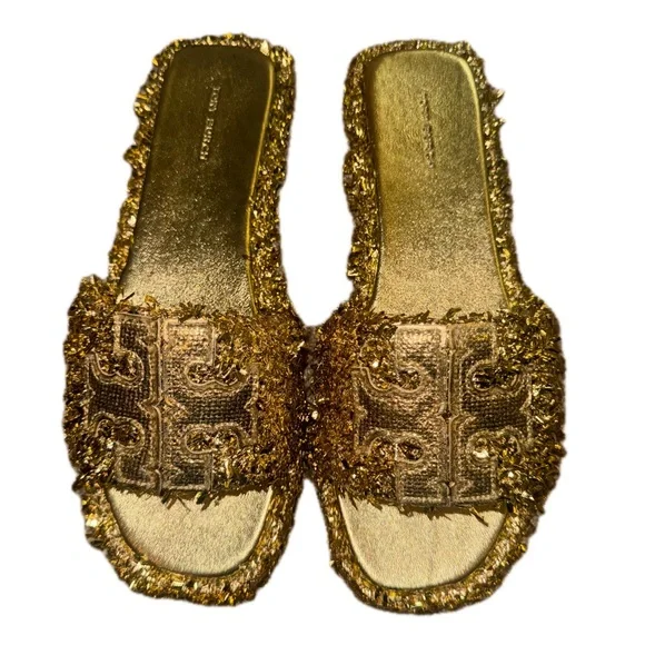 Tory Burch Metallic Gold Fringe Sandals - Picture 4 of 10
